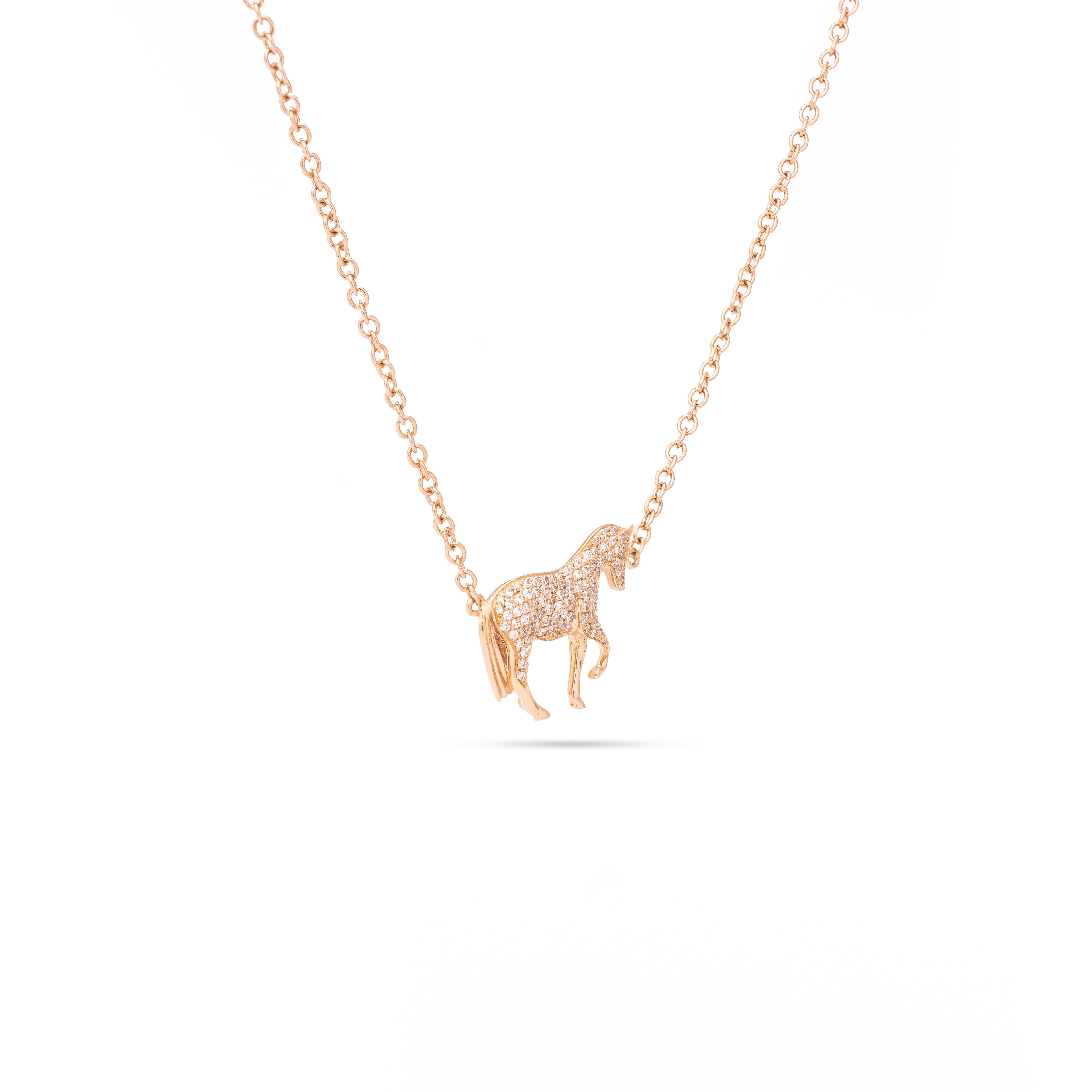 Artist Handmade 18kt Gold Diamonds Horse Pendant Necklace by Ubaldi Equestrian Jewelry