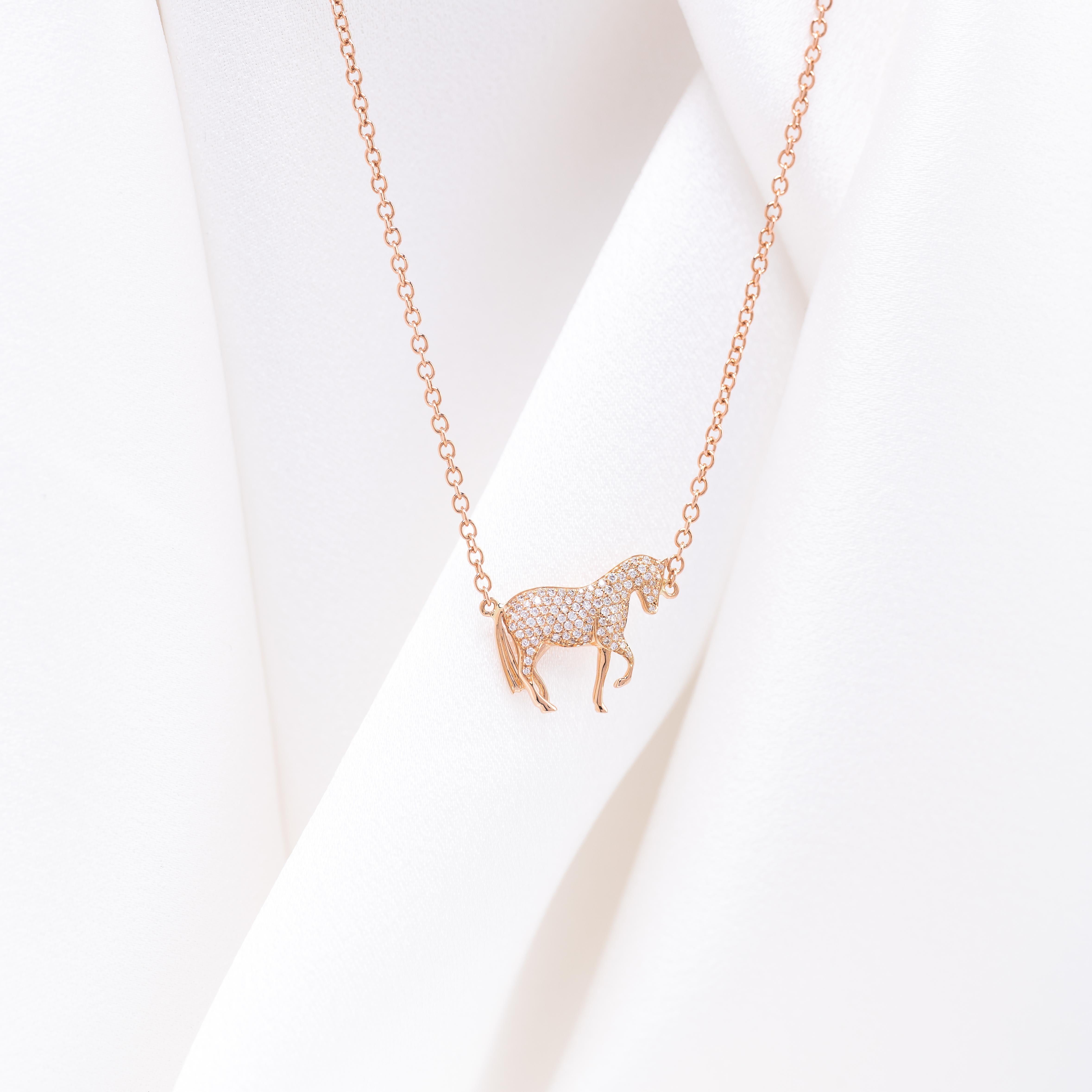 Women's Handmade 18kt Gold Diamonds Horse Pendant Necklace by Ubaldi Equestrian Jewelry