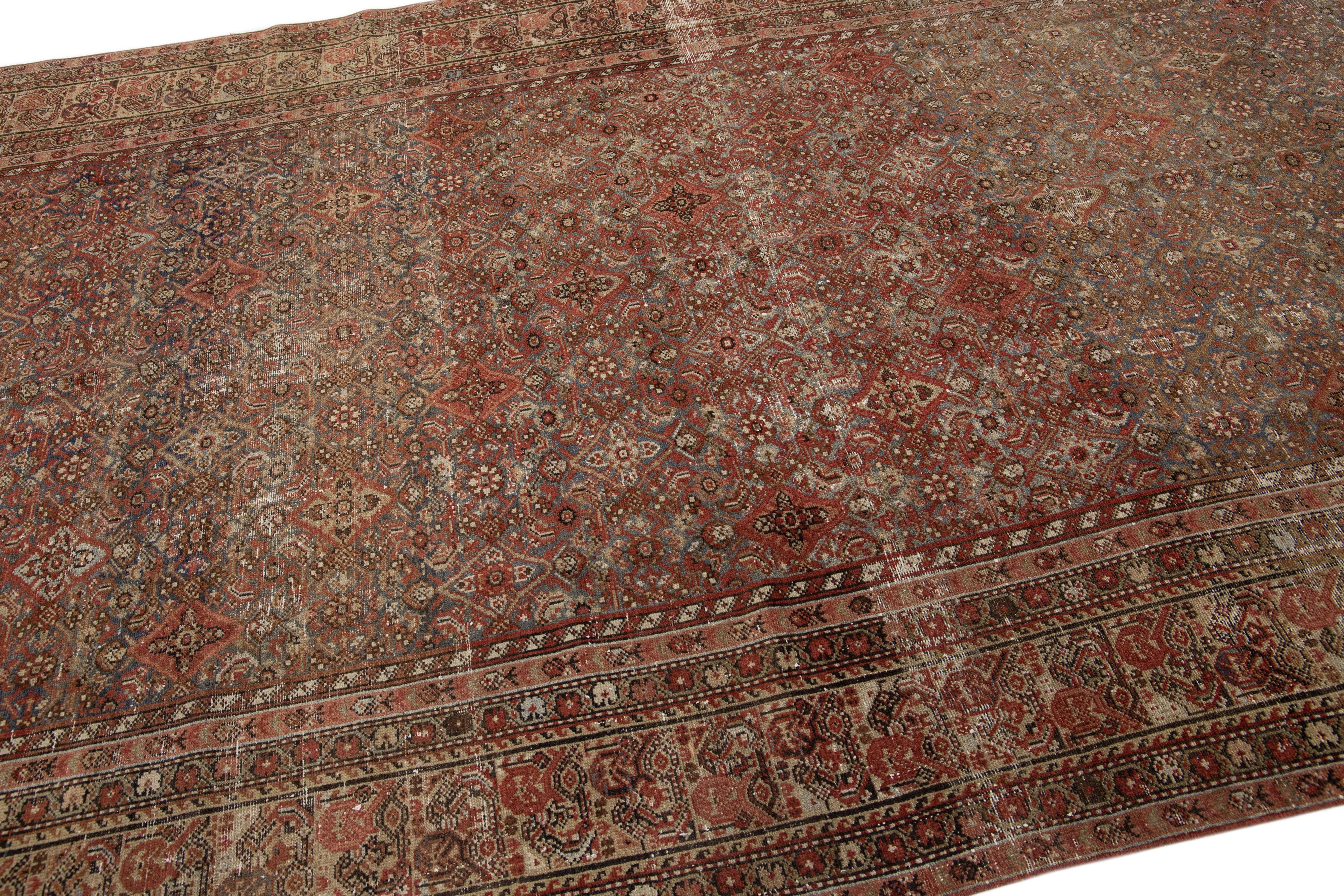 Handmade 1900s Antique Persian Malayer Gallery Wool Rug with Allover Motif In Good Condition For Sale In Norwalk, CT