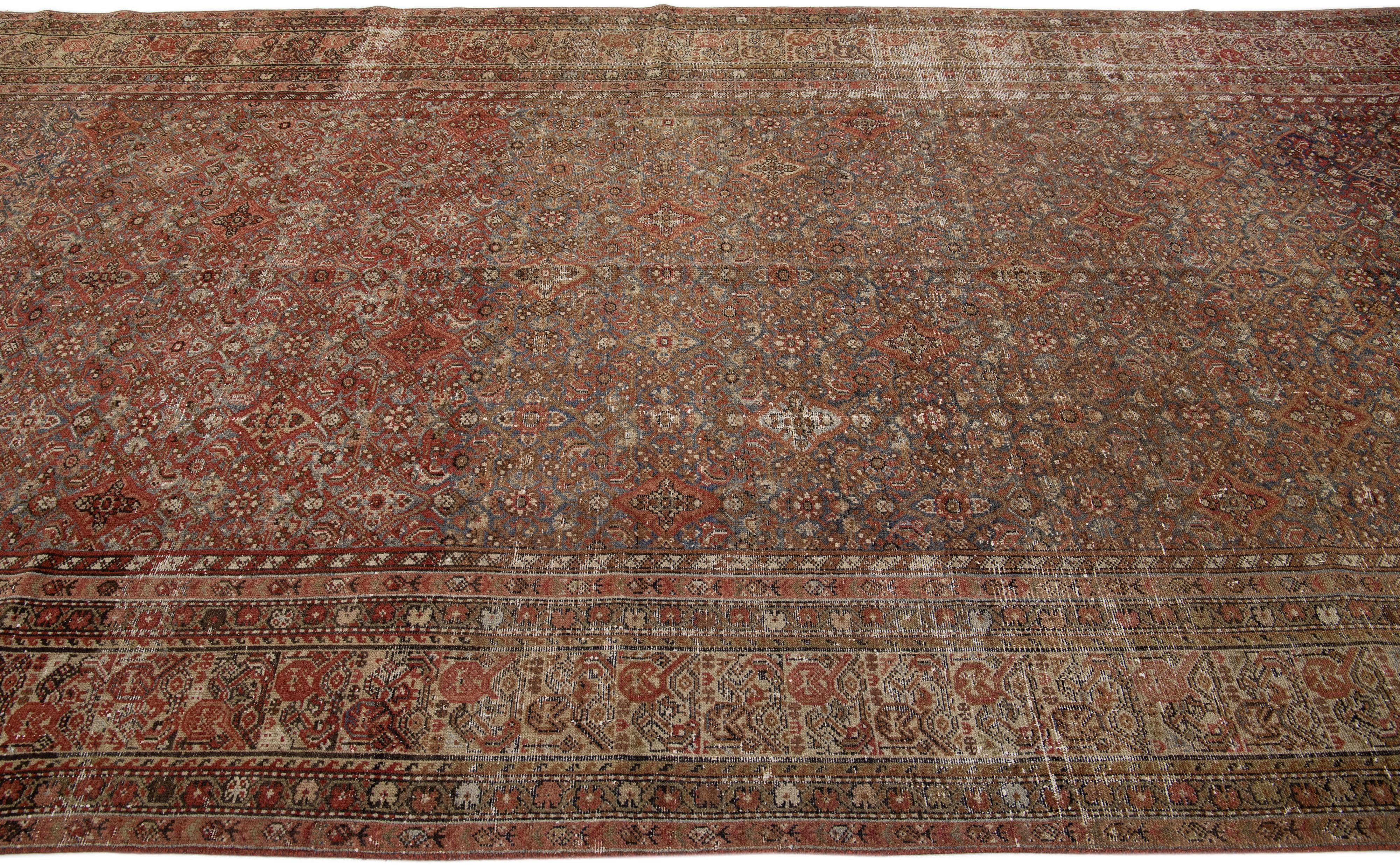 20th Century Handmade 1900s Antique Persian Malayer Gallery Wool Rug with Allover Motif For Sale