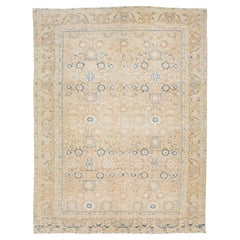 Tappeto antico in lana persiana Malayer fatto a mano nel 1910 con campo di colore beige