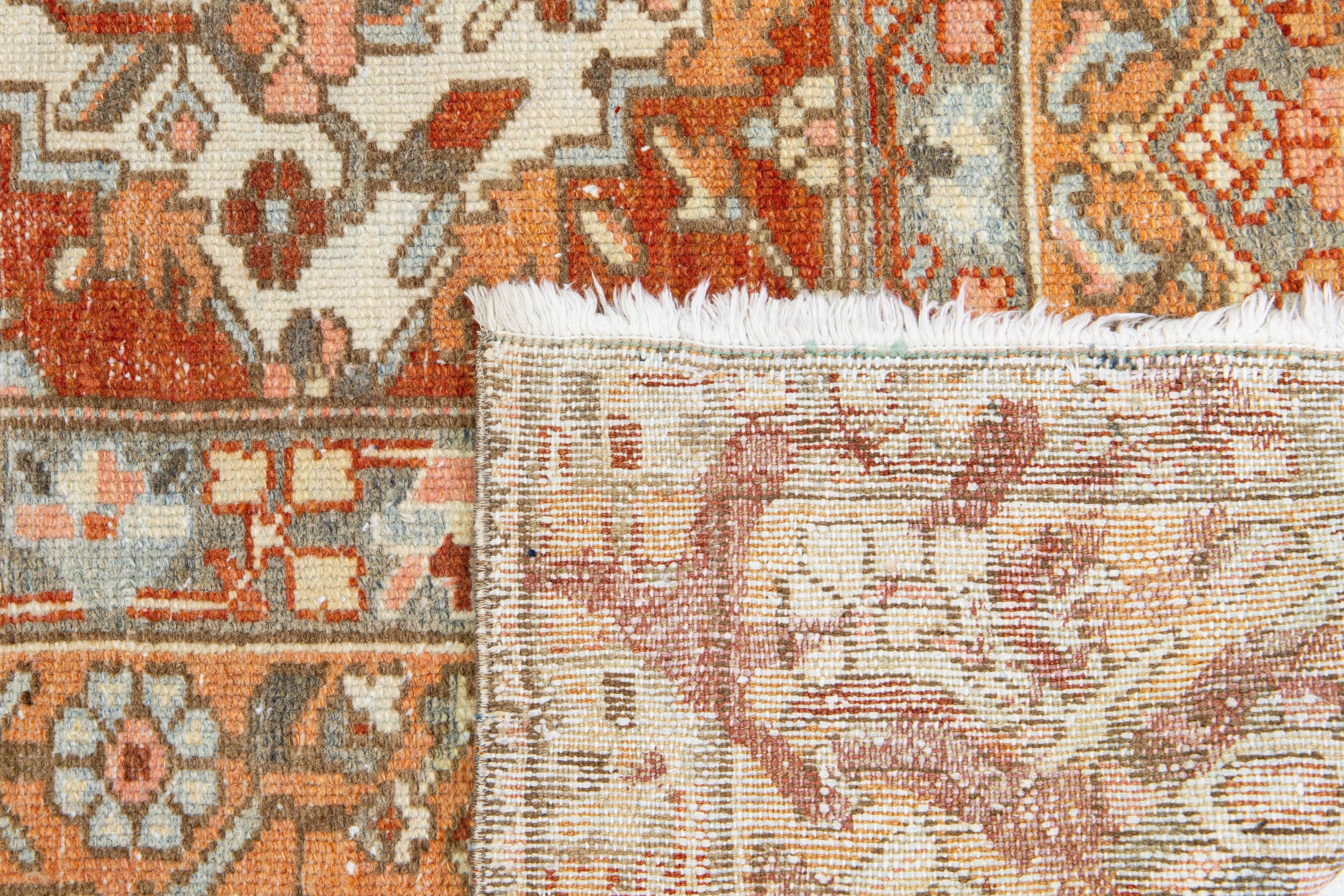 Handmade 1920s Persian Bakhtiari Wool Rug with Floral Motif In Orange  For Sale 3