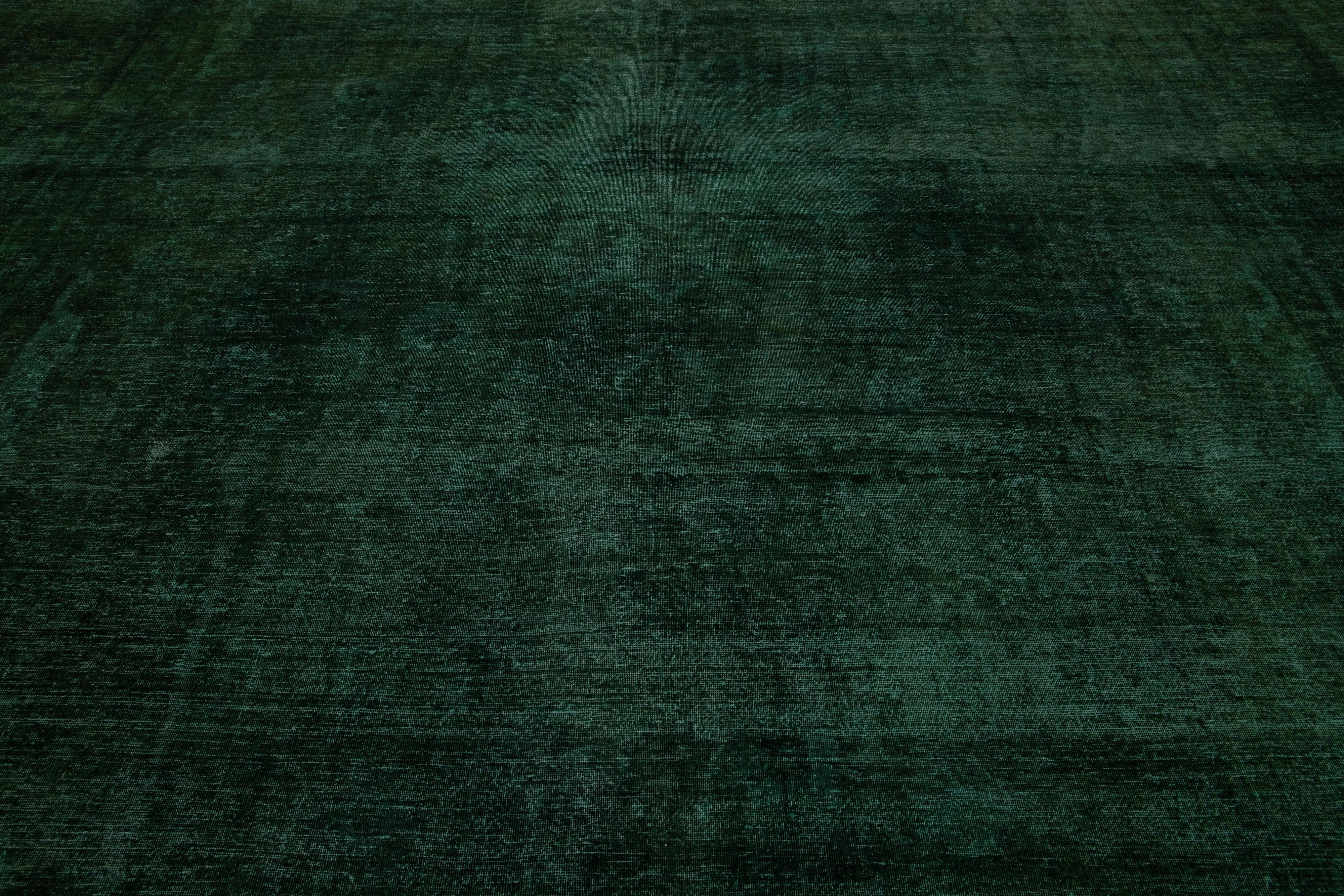  Handmade 1930s Overdyed Persian Designed Wool Rug Oversize In Green For Sale 1
