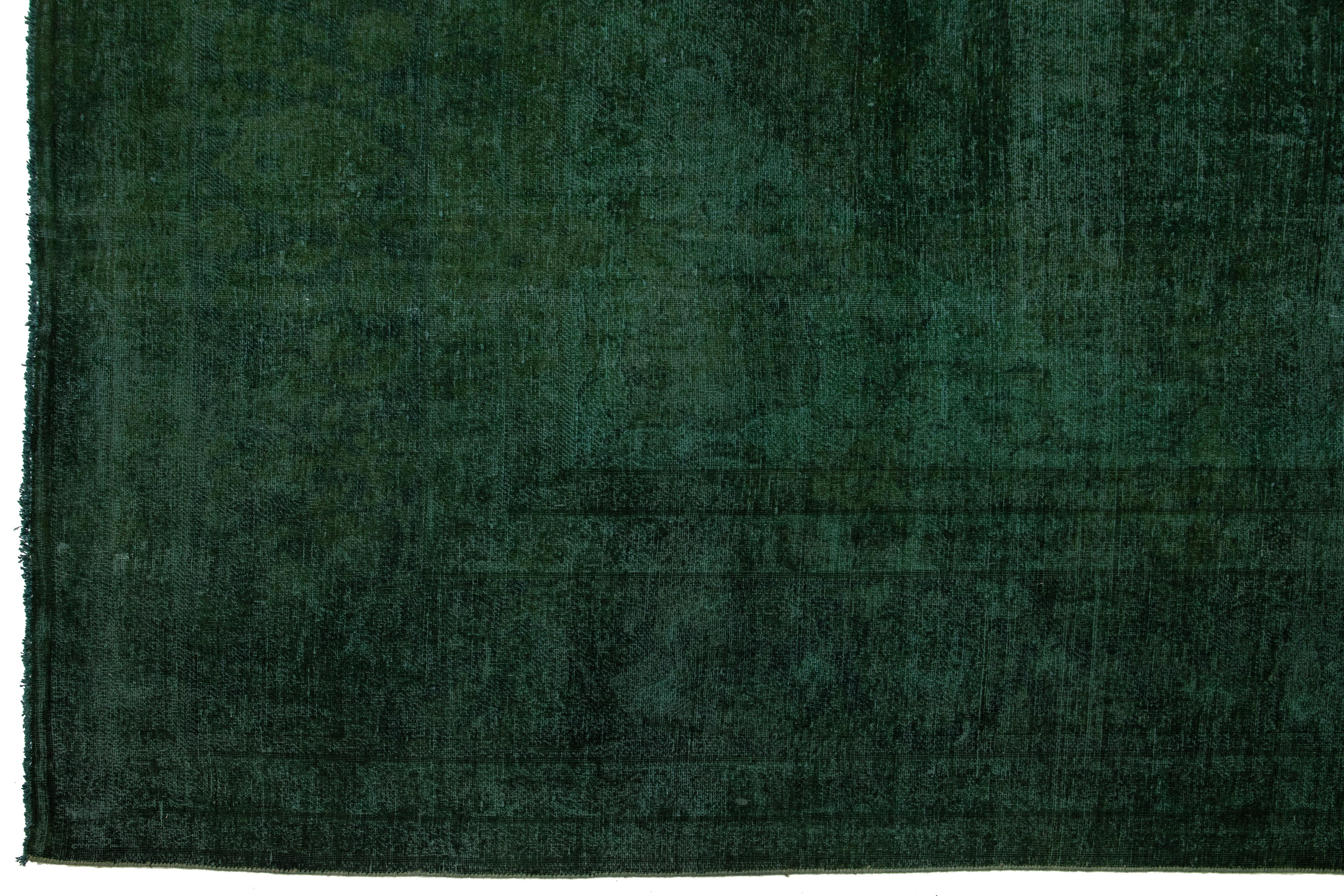  Handmade 1930s Overdyed Persian Designed Wool Rug Oversize In Green For Sale 2