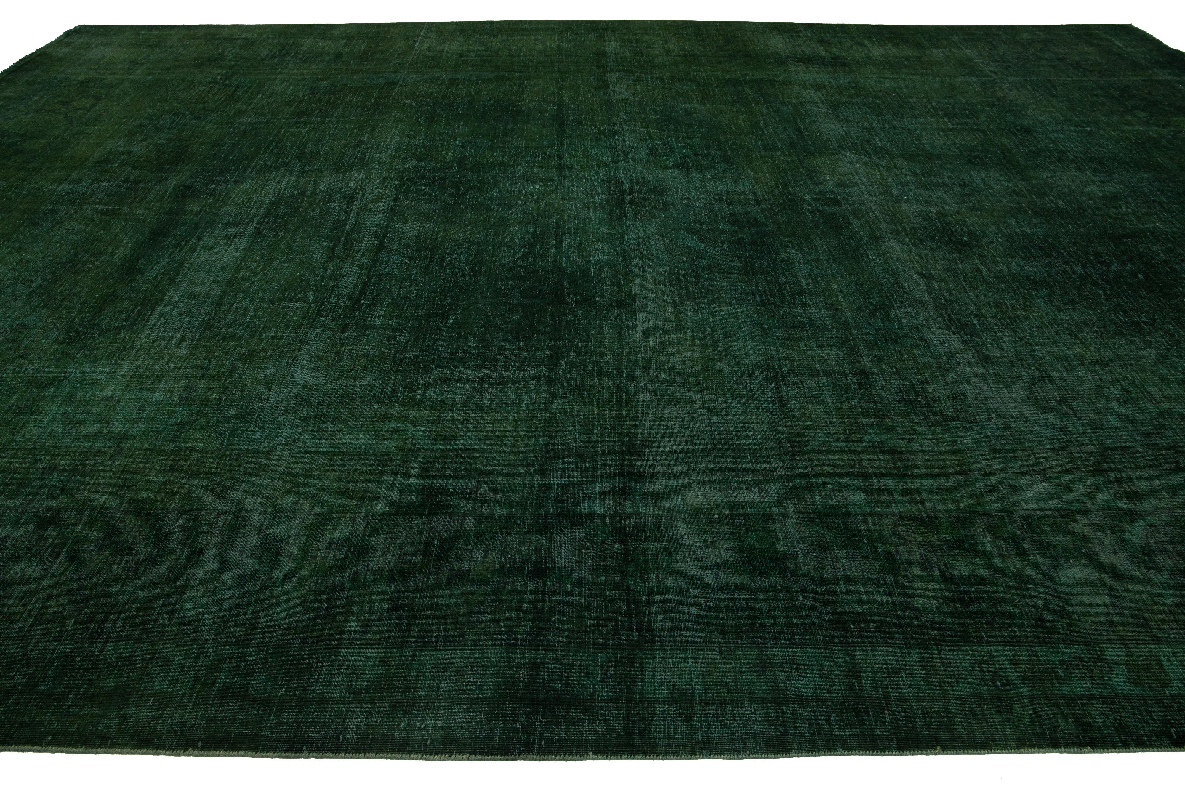  Handmade 1930s Overdyed Persian Designed Wool Rug Oversize In Green For Sale 3