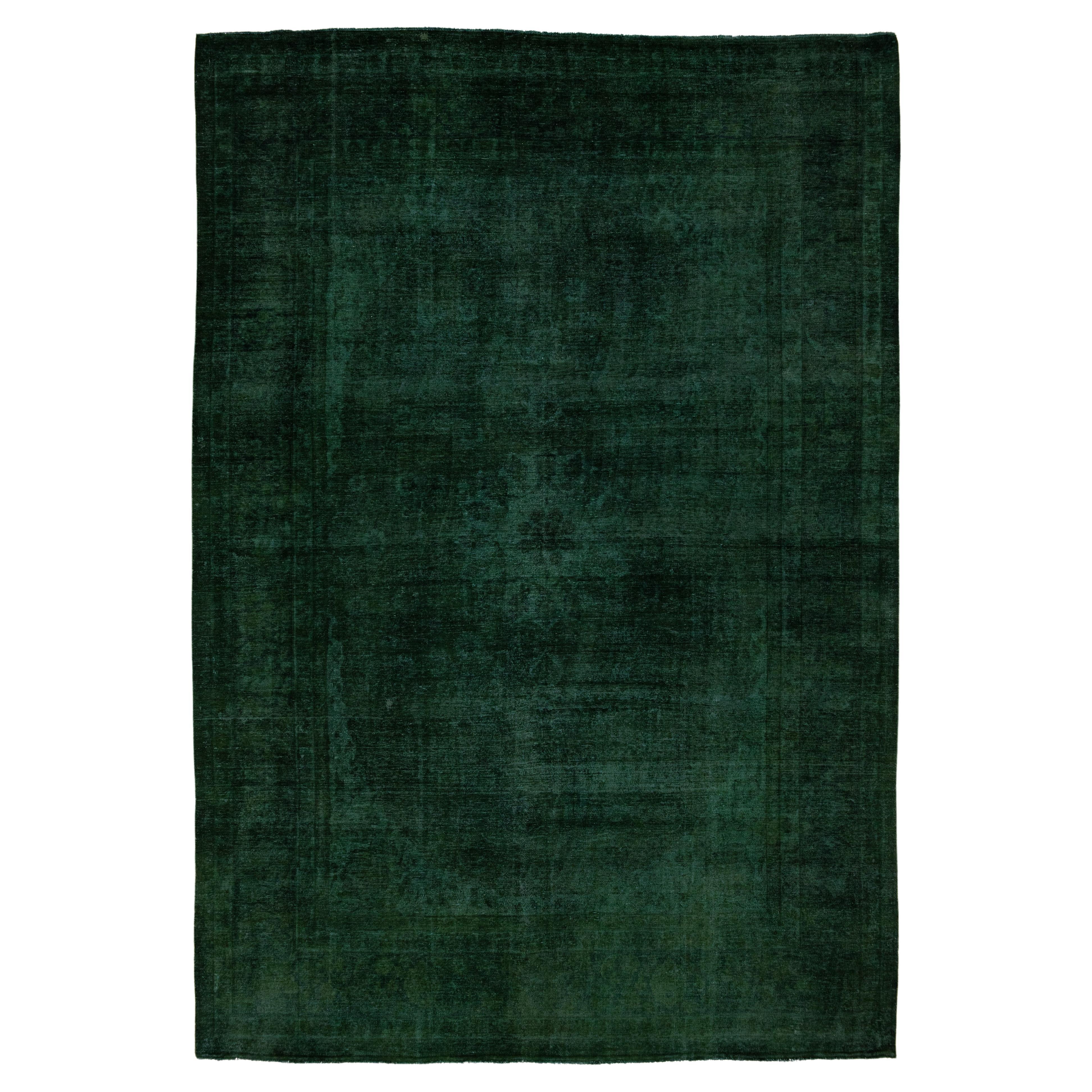  Handmade 1930s Overdyed Persian Designed Wool Rug Oversize In Green For Sale