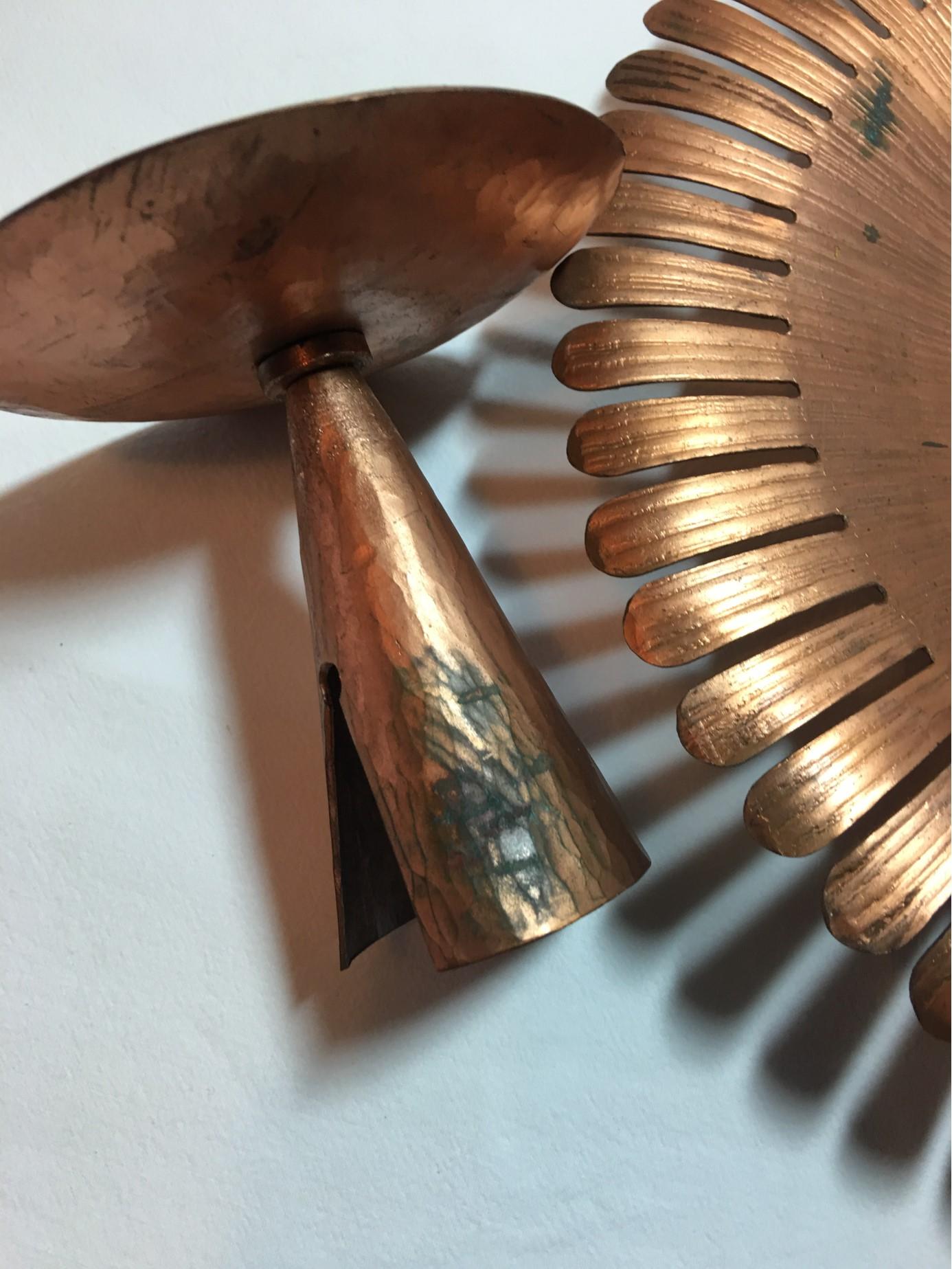 Mid-20th Century Handmade 1960s Copper and Iron Flower Wall Candleholder For Sale