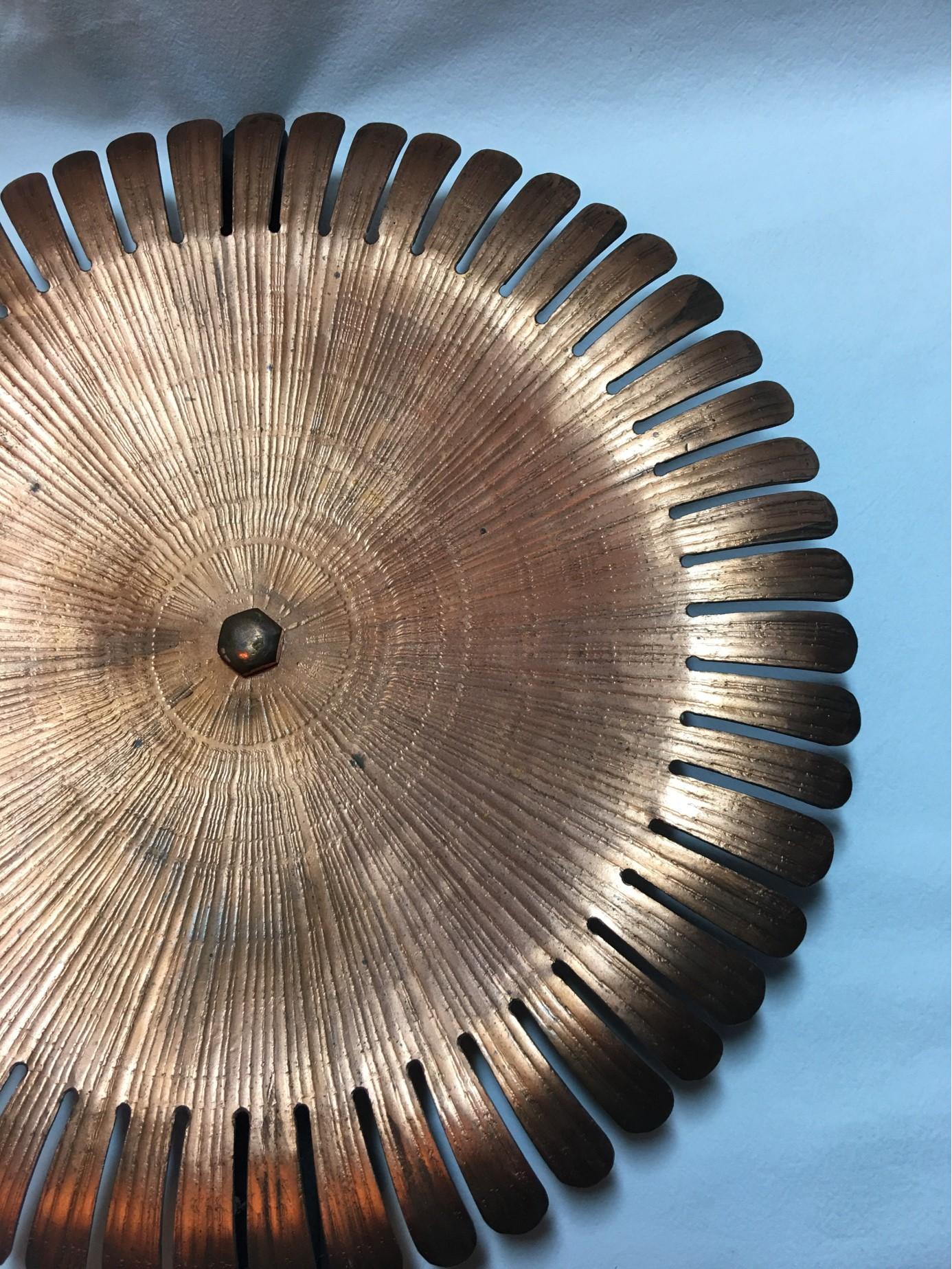 Handmade 1960s Copper and Iron Flower Wall Candleholder For Sale 2
