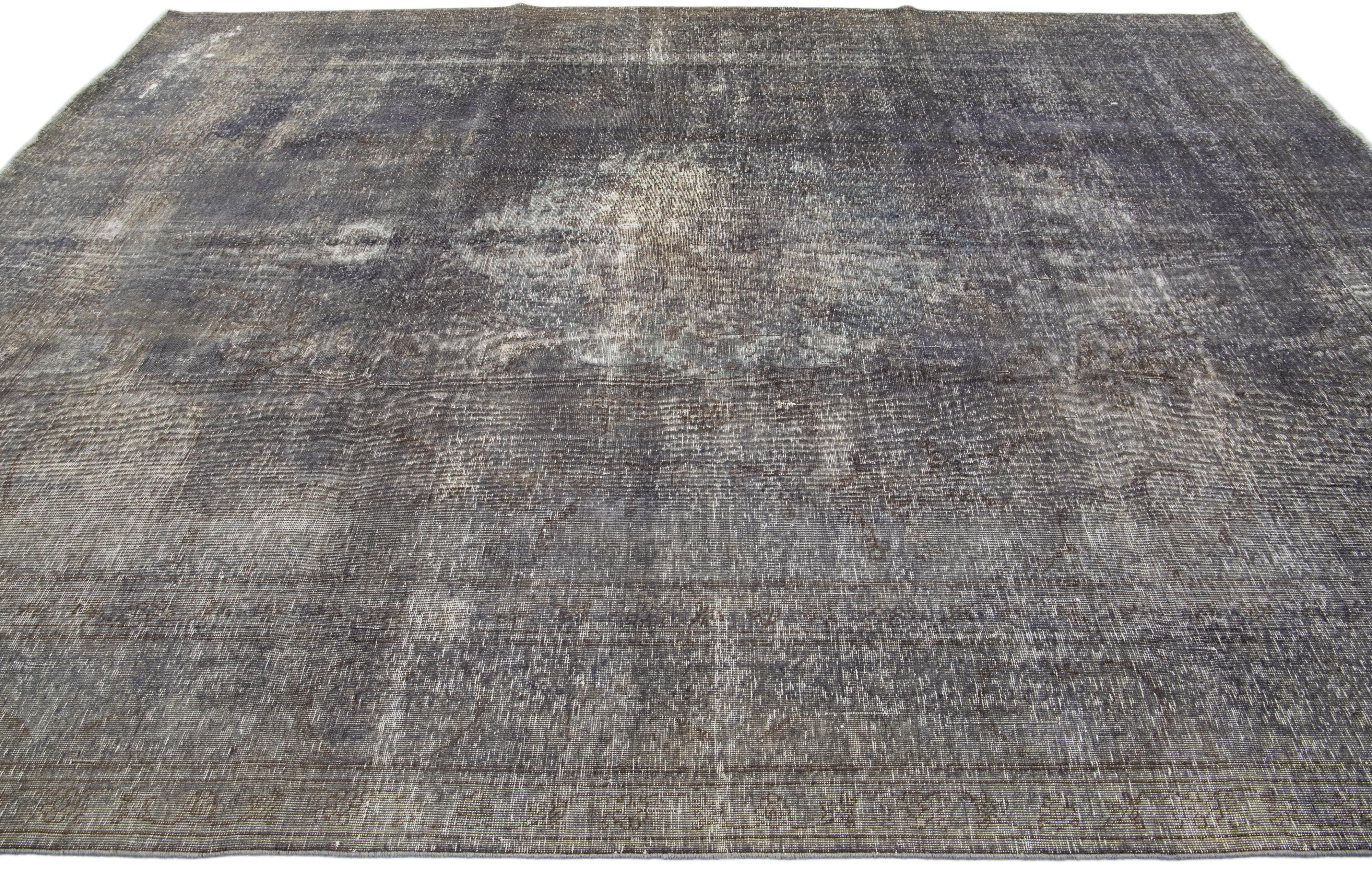 Persian Handmade 1960s Overdyed Wool Rug with Allover Design In gray For Sale