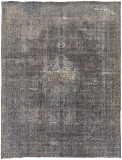 Handmade 1960s Overdyed Wool Rug with Allover Design In gray