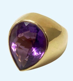Handmade 1970’s French 18K large Amethyst Ring
