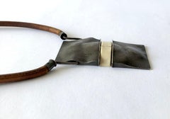Handmade 1970s Organic Modernist Silver Pendant on Leather Hippie Necklace