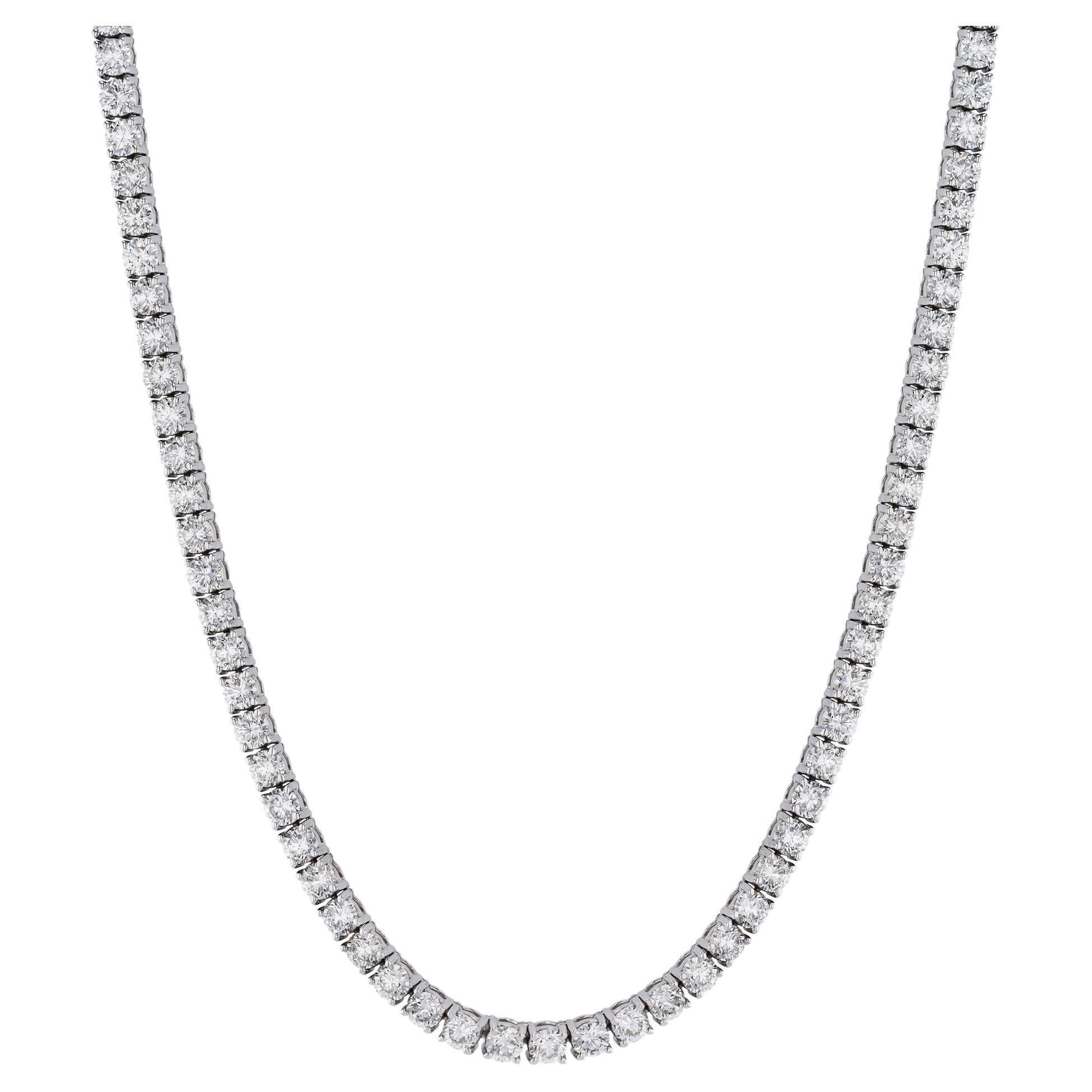 Handmade 19.87 Carat Diamond White Gold Tennis Necklace For Sale