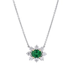 Handmade 1.98ct Zambian Emerald Diamond Platinum Yellow Gold Pendant Necklace