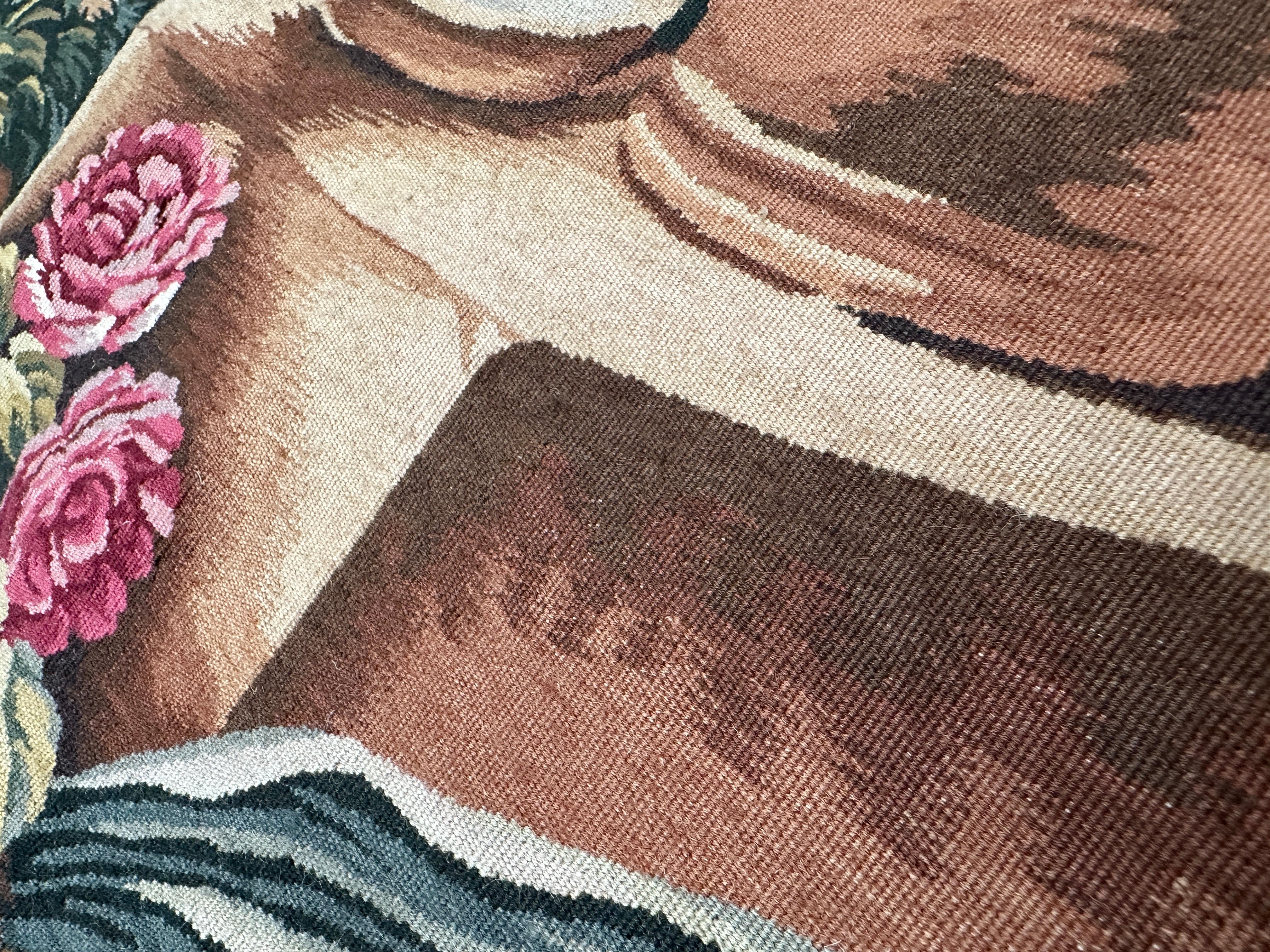 Handmade 1990s Chinese Wool Tapestry – 5'x7', Figures, Fish, Birds, and Florals For Sale 2