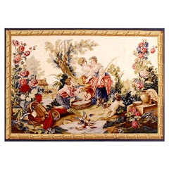 Handmade 1990s Chinese Wool Tapestry – 5'x7', Figures, Fish, Birds, and Florals
