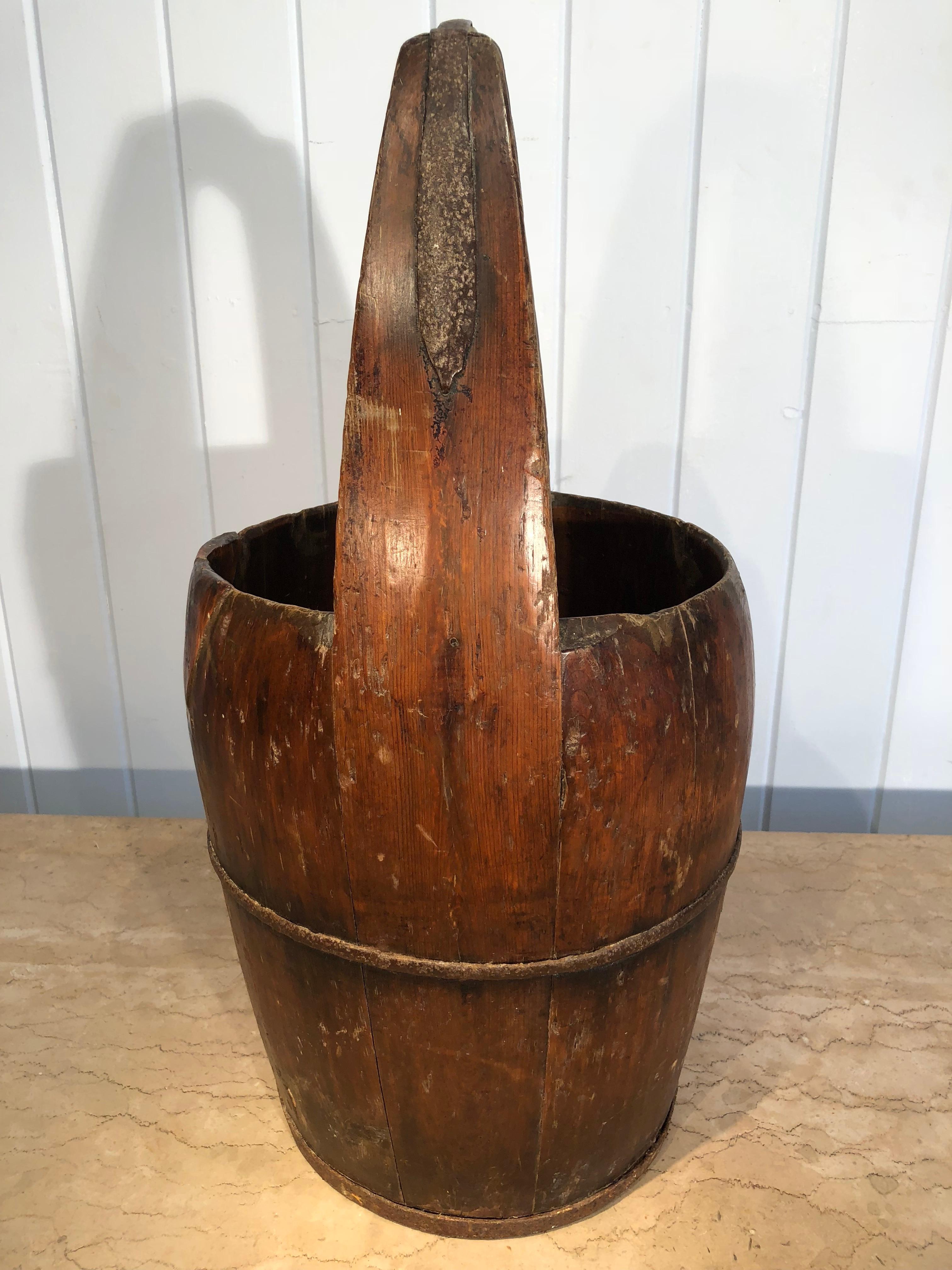 Hand-Carved Handmade 19th Century English Oak Milk Bucket #1