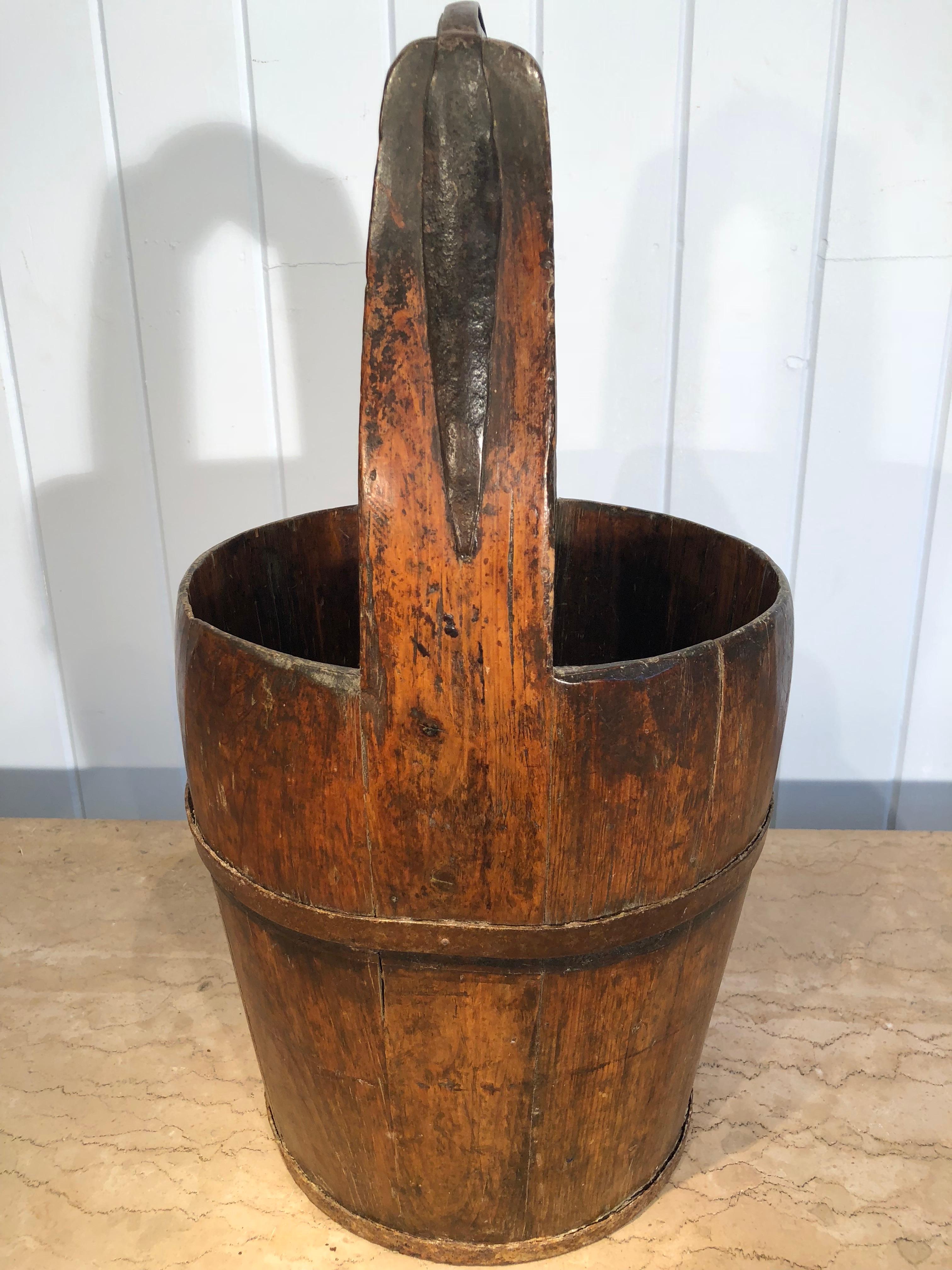 Hand-Carved Handmade 19th Century English Oak Milk Bucket #2
