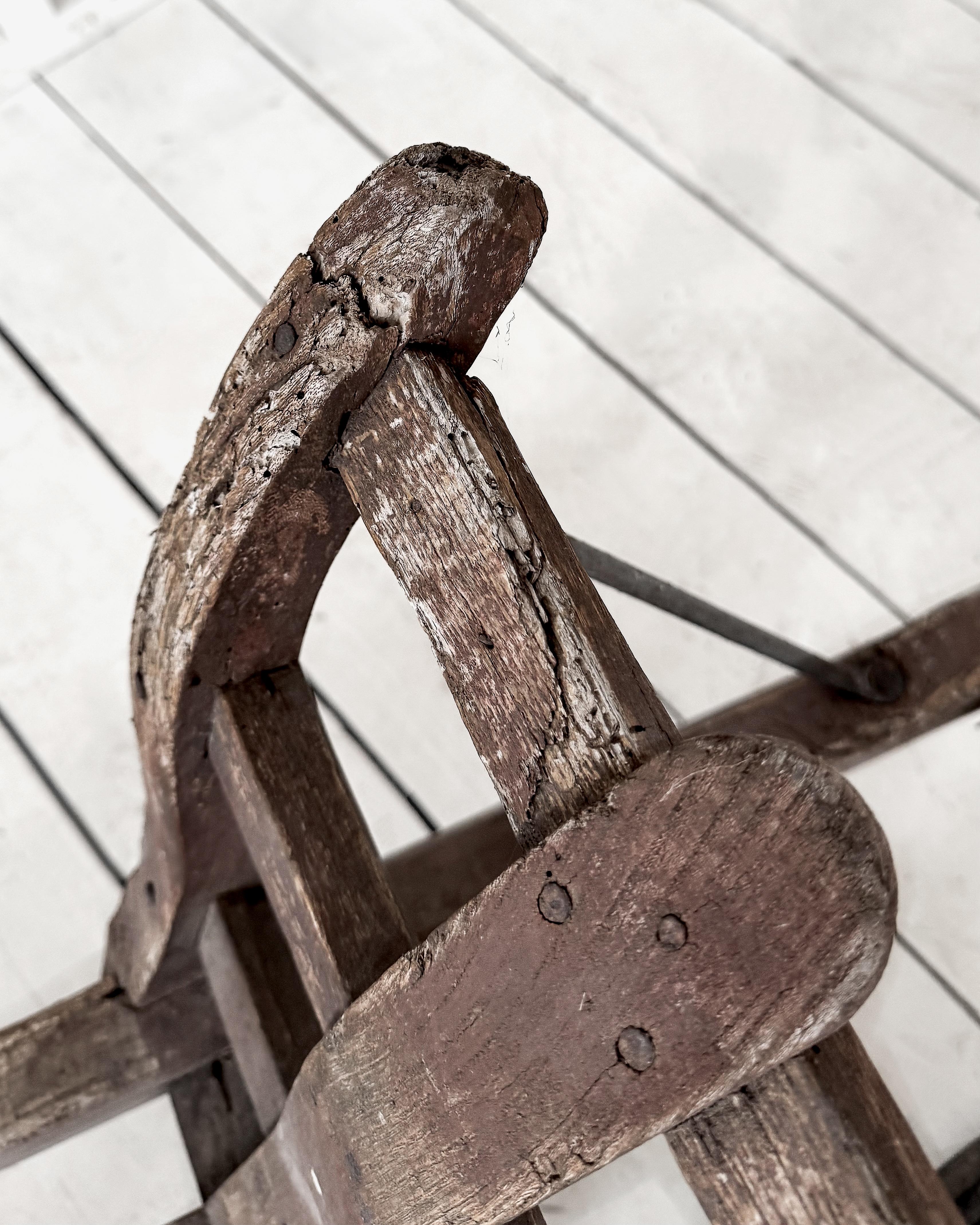 Handmade 19th Century French Rustic Wooden Slat Wheelbarrow For Sale 11
