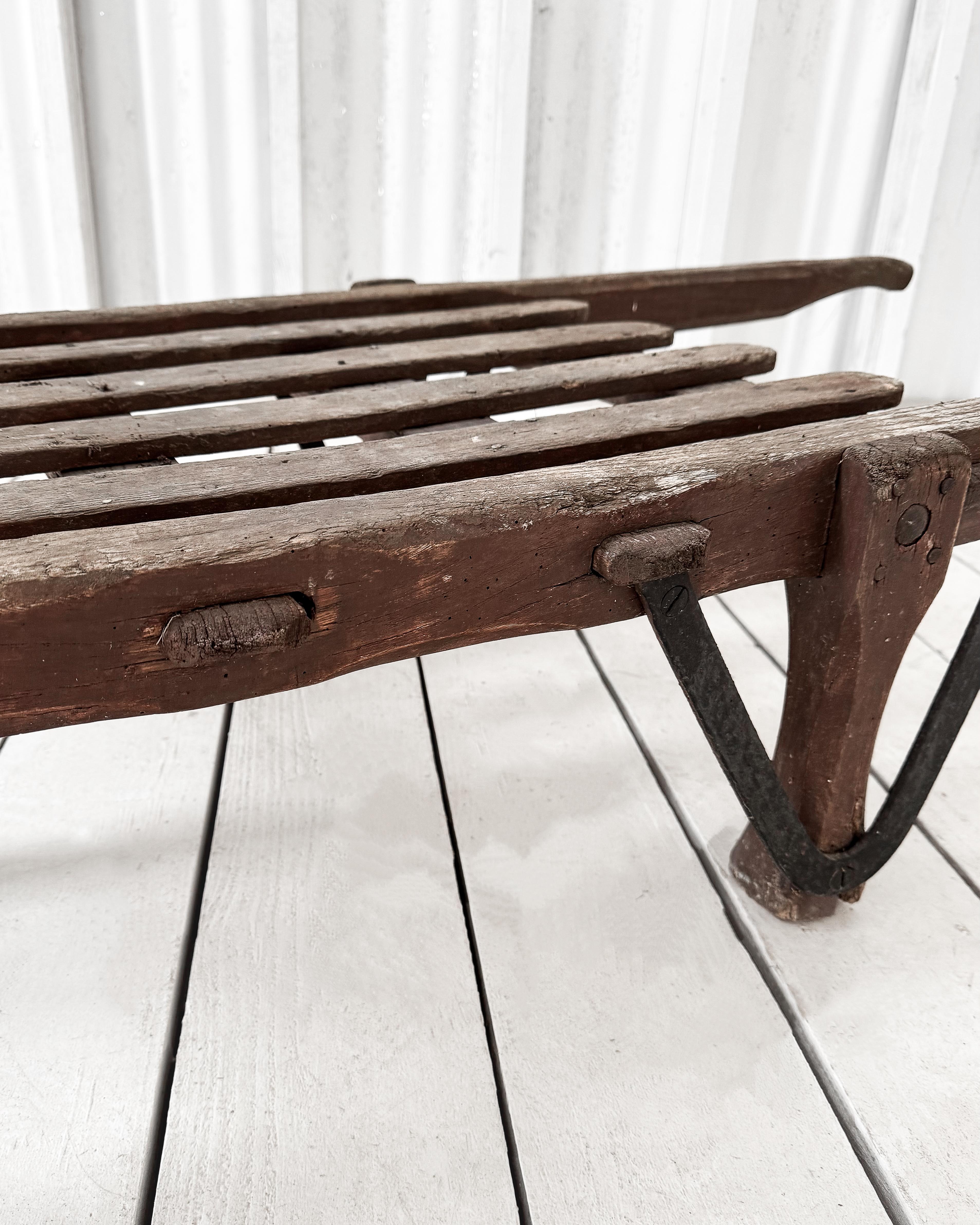 Handmade 19th Century French Rustic Wooden Slat Wheelbarrow For Sale 16