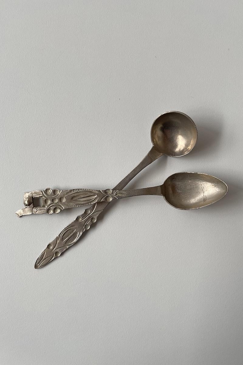 Bolivian Set of 2 Latin American Antique Folk Art Tea Spoons For Sale