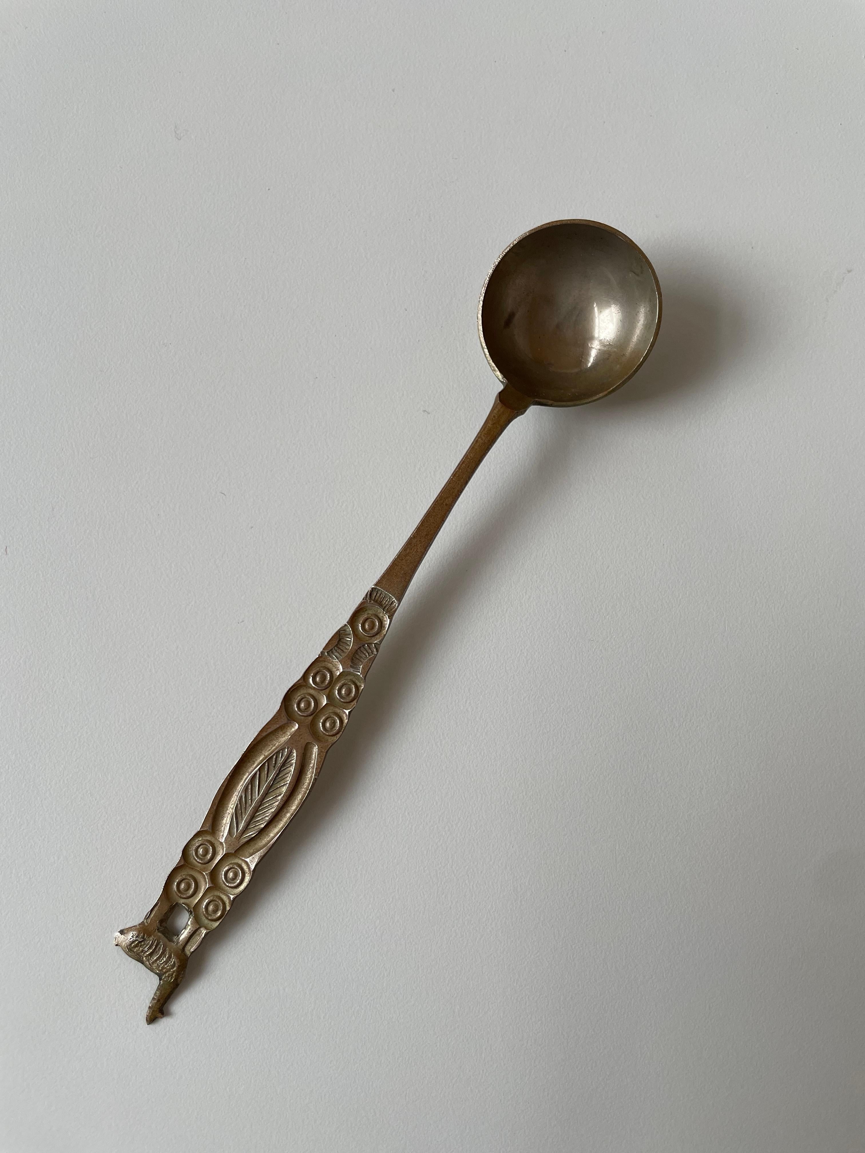 Engraved Set of 2 Latin American Folk Art Vintage Tea Spoons For Sale