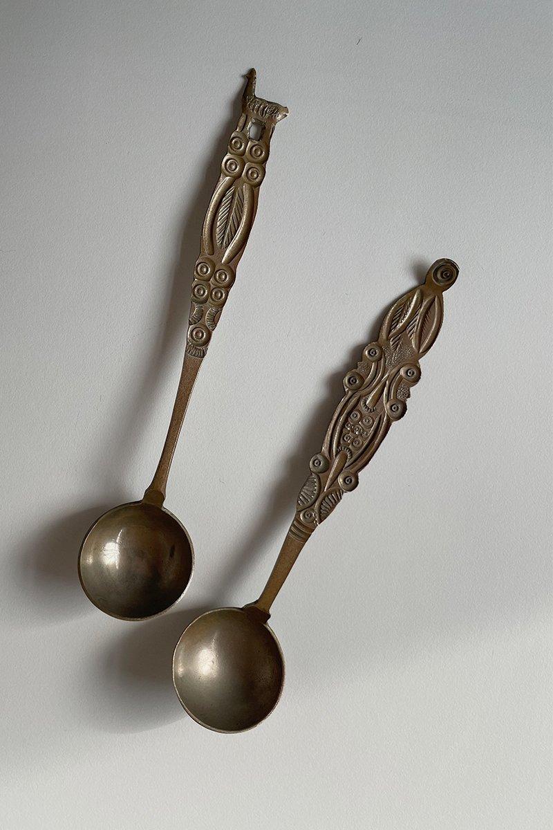 Set of 2 Latin American Folk Art Vintage Tea Spoons In Good Condition For Sale In Ciudad Autónoma de Buenos Aires, AR