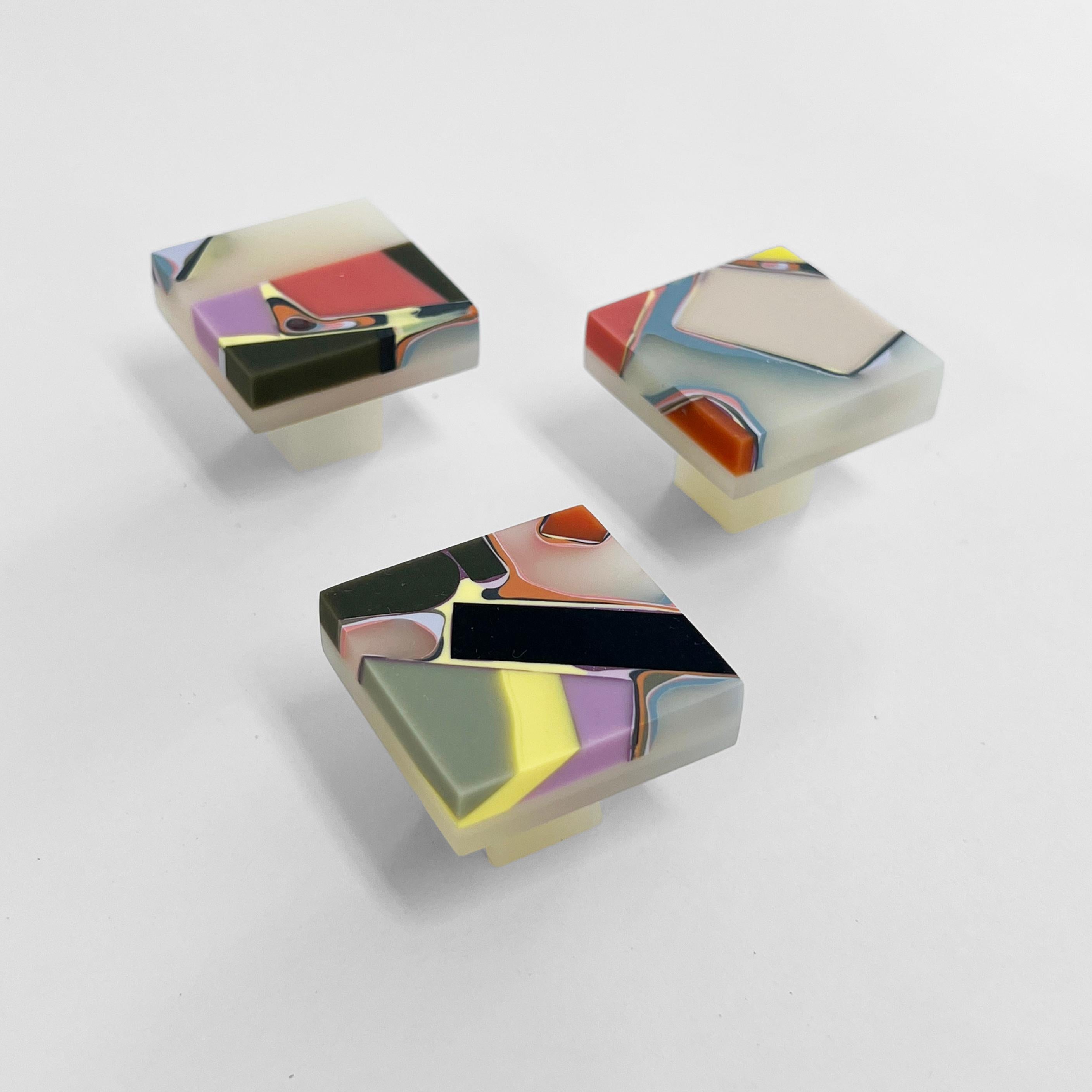 Handmade 21st Century Resin Hardware Square Knob in Chameleon by Elyse Graham In New Condition For Sale In Springfield, OR