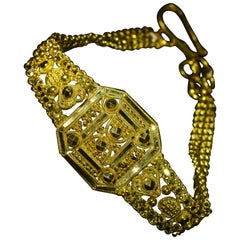 Vintage Handmade 22 Karat Gold Beaded and Diamond Cut Adjustable Bracelet