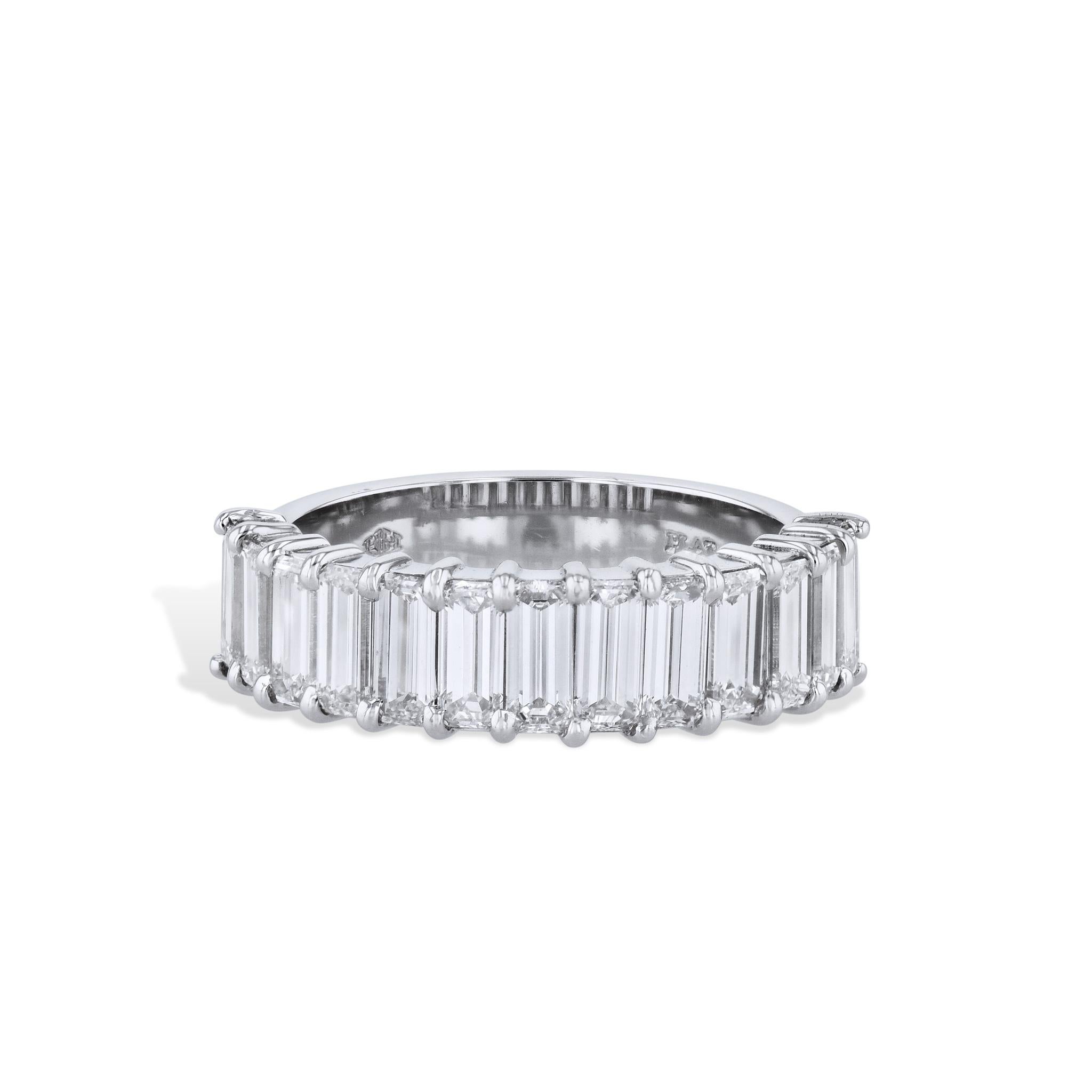 Modern Handmade 2.20 carat Emerald Cut Diamond Platinum Anniversary Ring For Sale