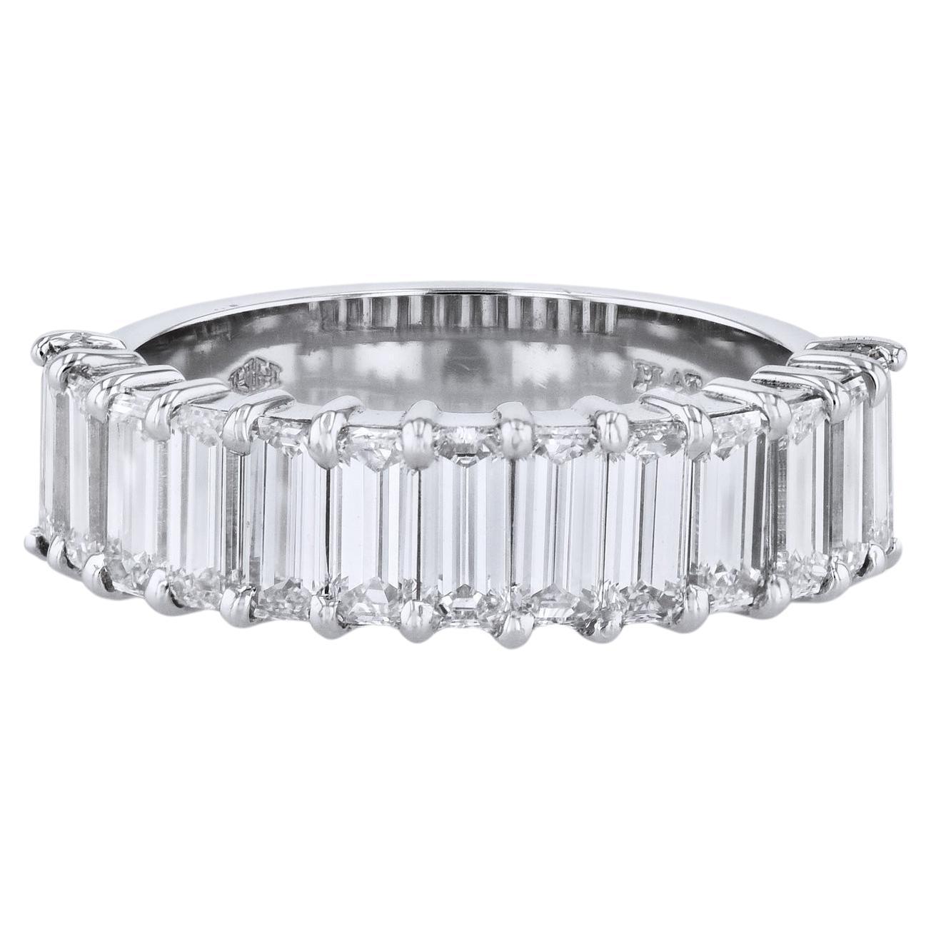 Handmade 2.20 carat Emerald Cut Diamond Platinum Anniversary Ring For Sale