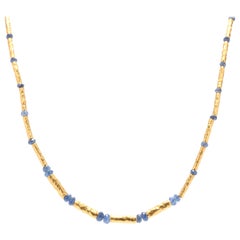 Handmade 24 Karat Yellow Gold and Sapphire Bead Necklace