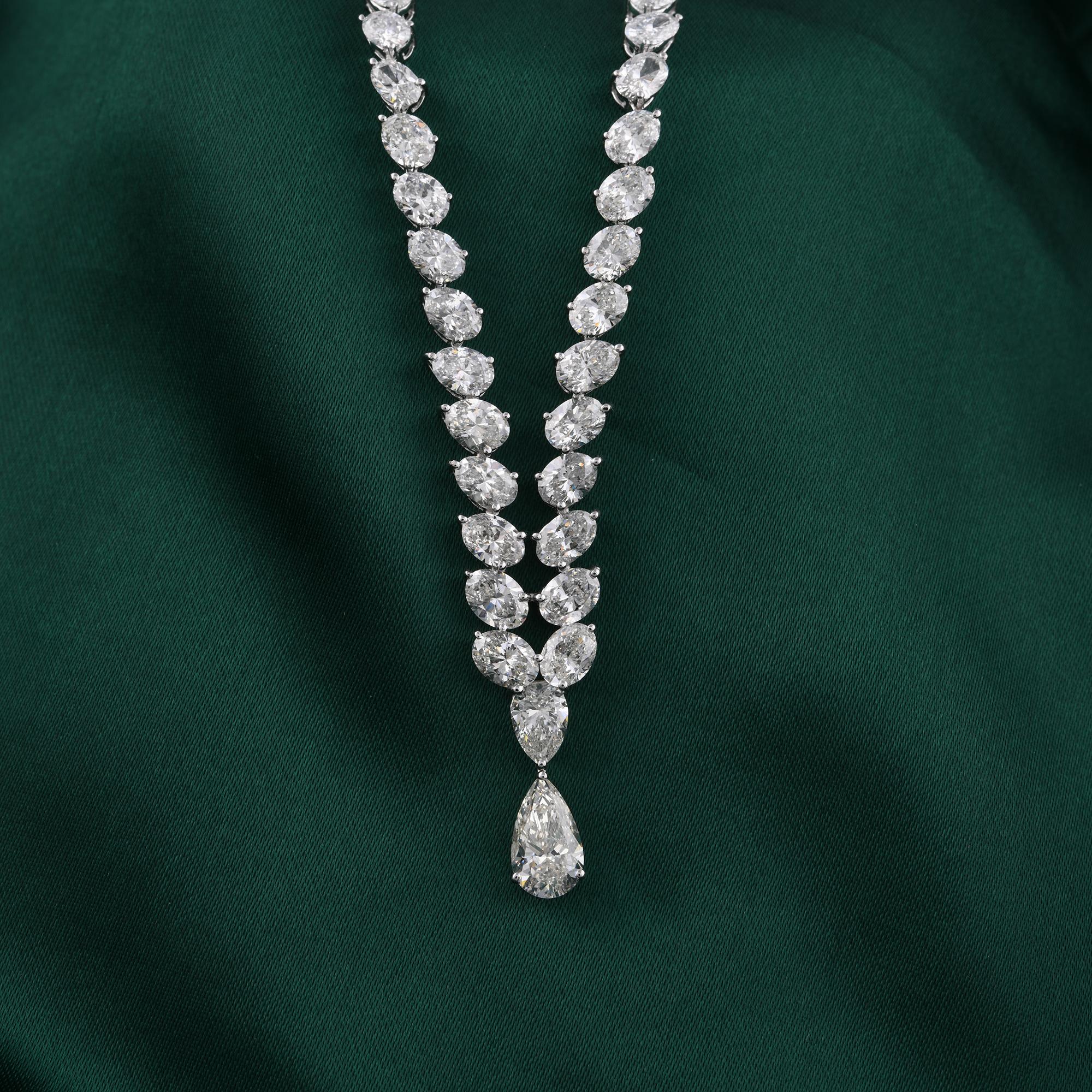 Handmade 24.23Ct Certified Oval Diamond Drop Necklace in 14 Karat White Gold en Nuevo estado para la venta en Diera, Dubai