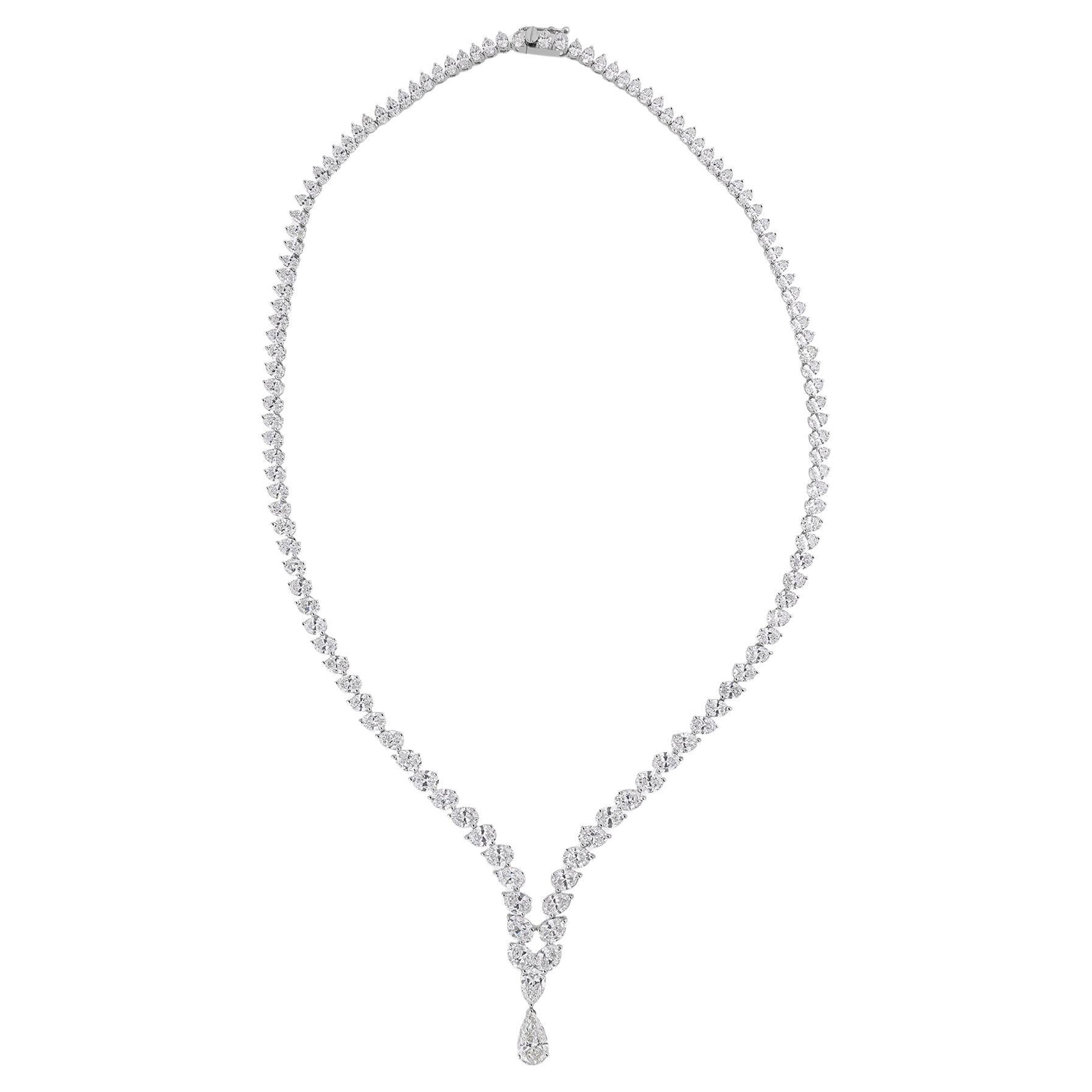 Handmade 24.23Ct Certified Oval Diamond Drop Necklace in 18 Karat White Gold