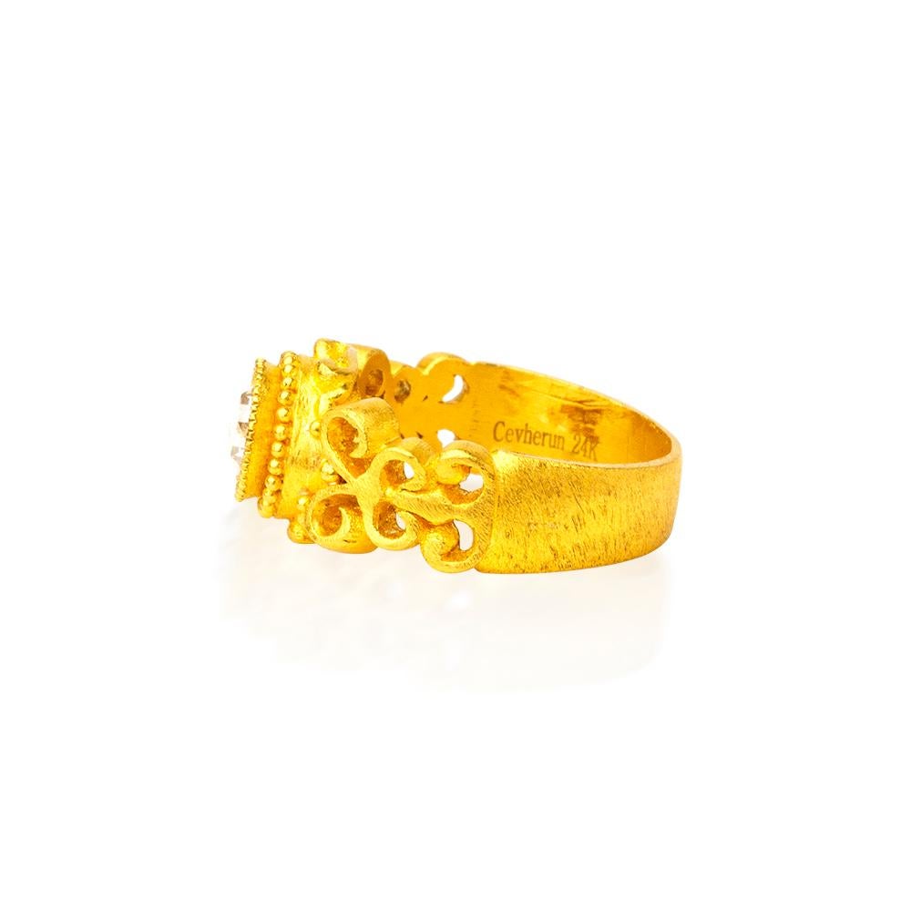 For Sale:  Handmade 24K Gold Byzantine Style Ring with Rose Cut Diamond 2