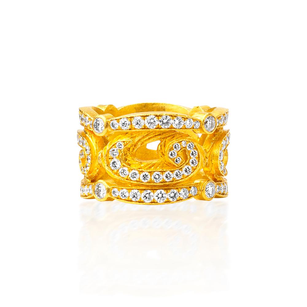 For Sale:   Handmade 24K Gold Laced Ring Decorated with Fine Quality Diamonds 2