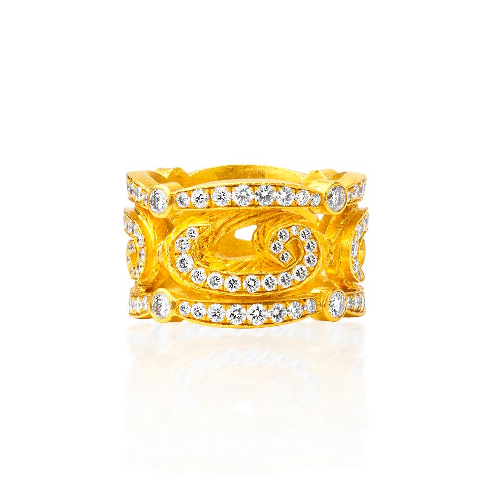 En vente :  Bague en or 24 carats dentelée faite à la main et décorée de diamants de qualité supérieure 2