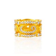 Handmade 24K Gold Laced Ring Decorated with Fine Quality Diamonds