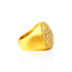 Handmade 24K Gold Round Ring Decorated with Fine Quality Diamonds