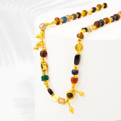 Handmade 24K Golden Trojan Inspired Genuine Roman Glass Bead Necklace