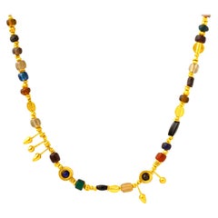 Handmade 24K Golden Trojan Inspired Genuine Roman Glass Bead Necklace