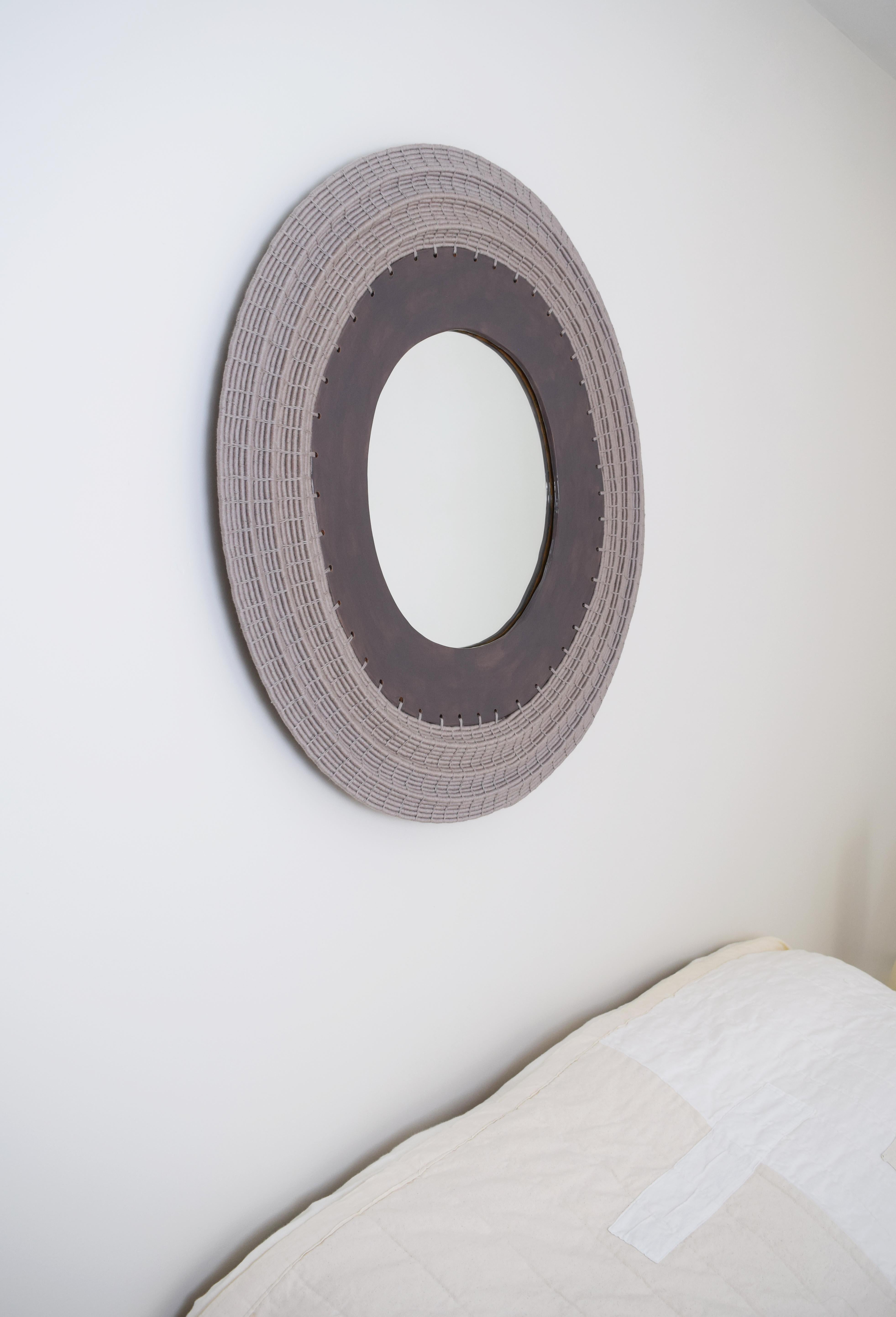 Hand-Crafted Handmade Mirror #602, Ceramic & Woven Cotton Surround, Custom Options For Sale