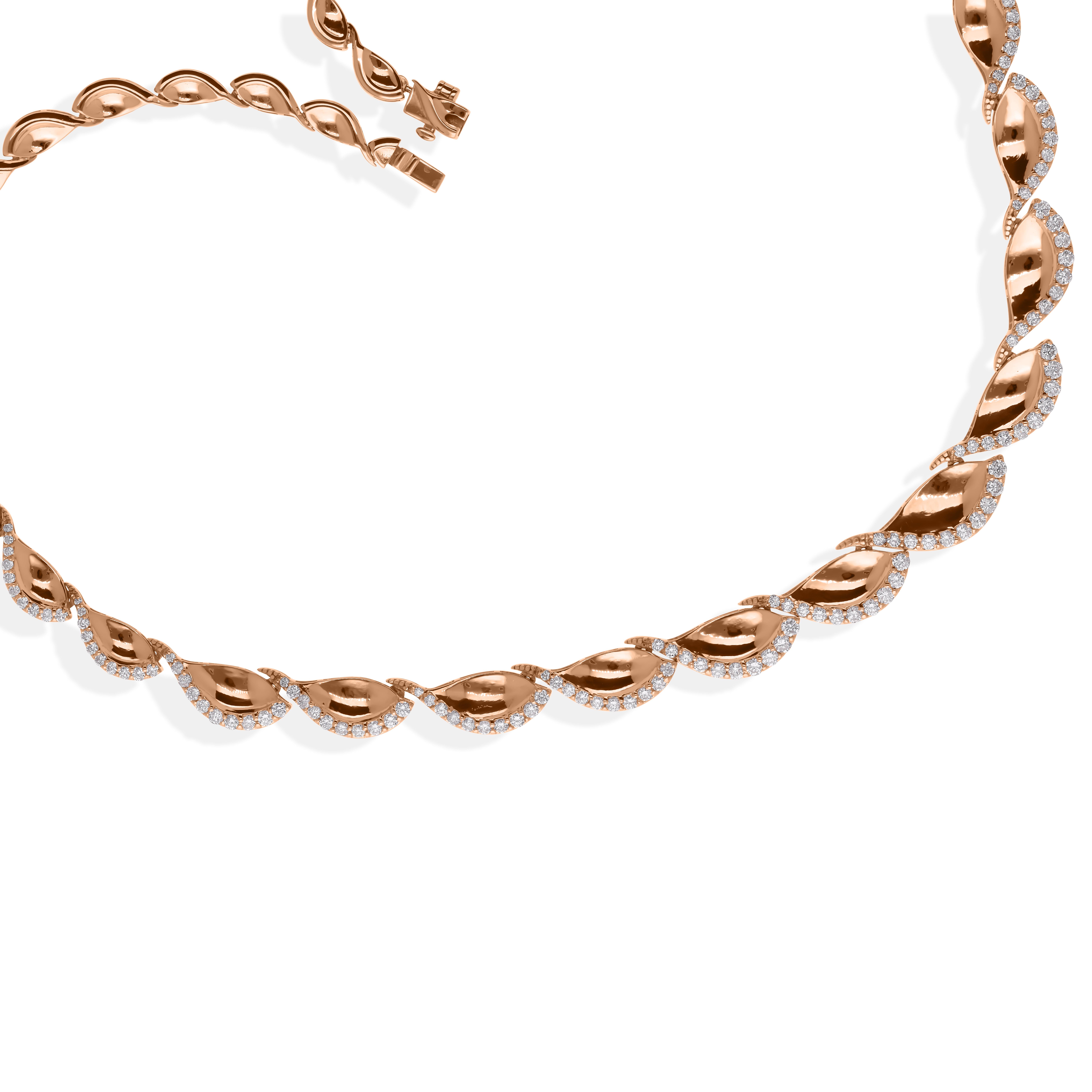 Taglio rotondo Collana girocollo da sposa in oro rosa 18k con diamanti naturali da 3,34 carati SI/H, fatta a mano. in vendita