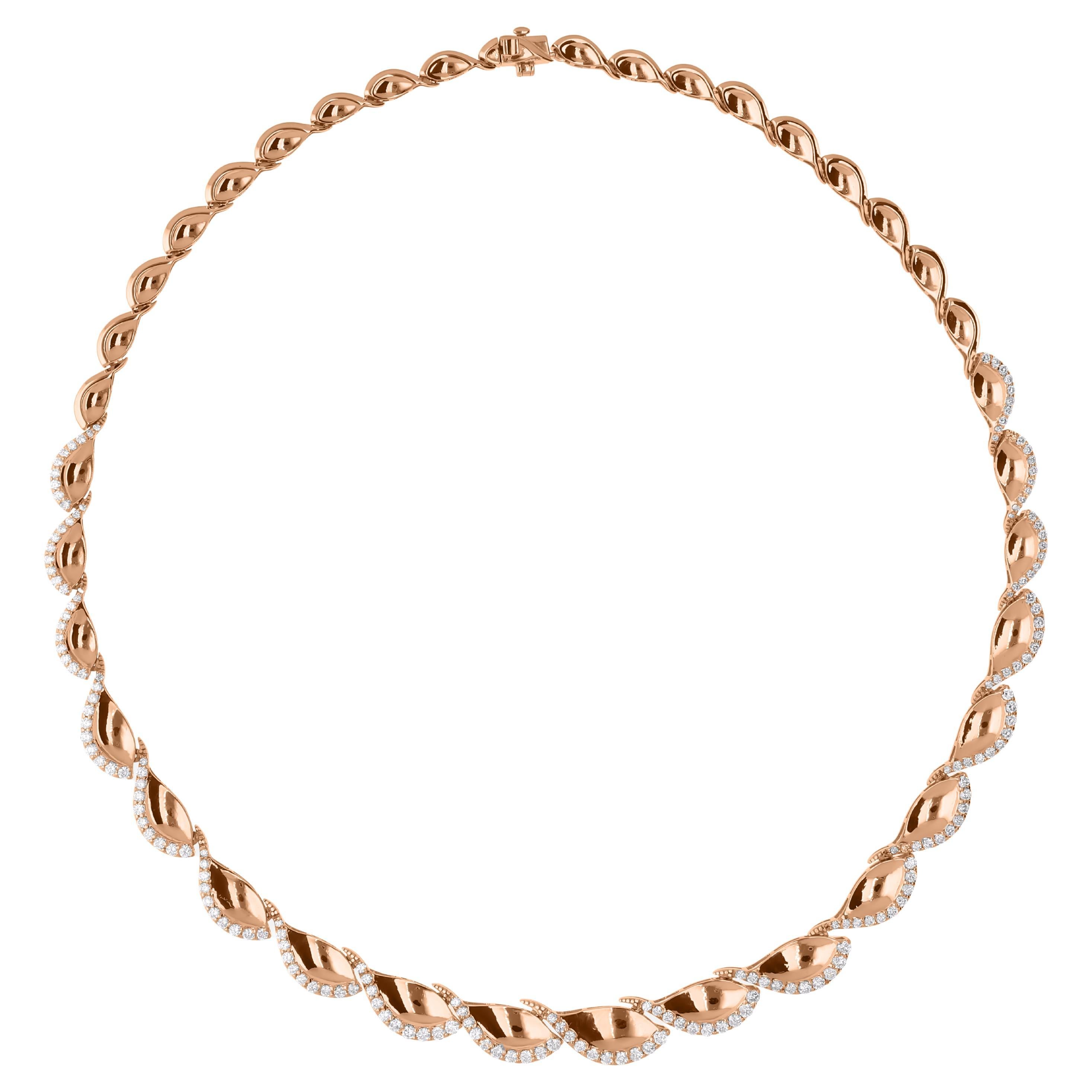 Collana girocollo da sposa in oro rosa 18k con diamanti naturali da 3,34 carati SI/H, fatta a mano. in vendita