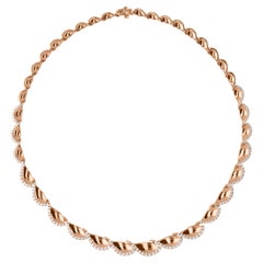 Collana girocollo da sposa in oro rosa 18k con diamanti naturali da 3,34 carati SI/H, fatta a mano.