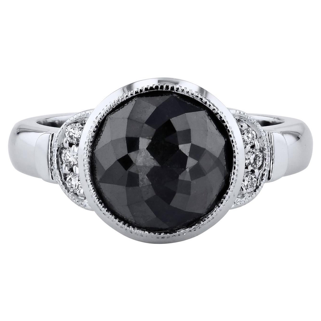 Bague à chaton en diamant noir de 4 carats, taille rose, faite à la main