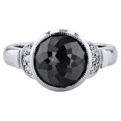 Anello fatto a mano con diamante nero da 4 carati e castone con taglio a rosa
