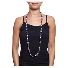 Handgemachte 41" Edelstein-Halskette Amethyst, Morganit, Tansanit und Perlen