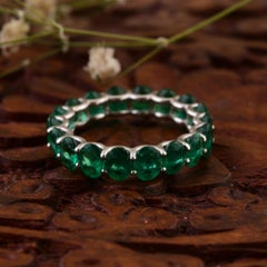 4.4 Carat Zambian Emerald Oval Eternity Band Ring 18K White Gold May Birthstone