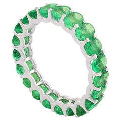 Handmade 4.4 Carat Zambian Emerald Eternity Band Ring 18 Karat White Gold